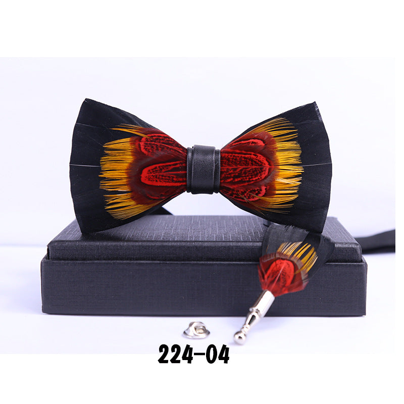 224 male bow tie, yellow feathers, banquet nightclub, wedding groom, shirt, claypot, wedding banquet bow