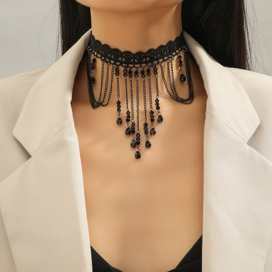 2024 new European and American hot sale clavicle chain fashion praise necklace lace necklace black lace handmade jewelry necklace