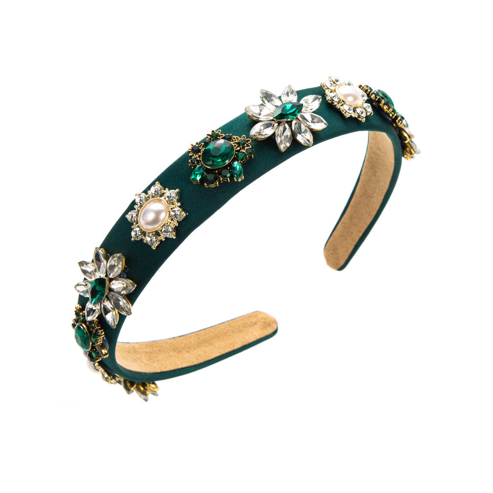 European and American new baroque court style temperament headbands, retro alloy accessories, diamond-inlaid pearl headbands, cross-border supply