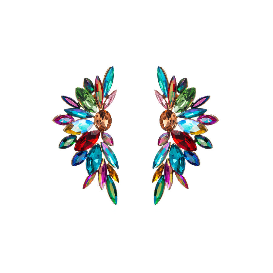 European and American fashion personality color diamond alloy inlaid rhinestone flower earrings tide girl European and American full diamond party earrings wholesale