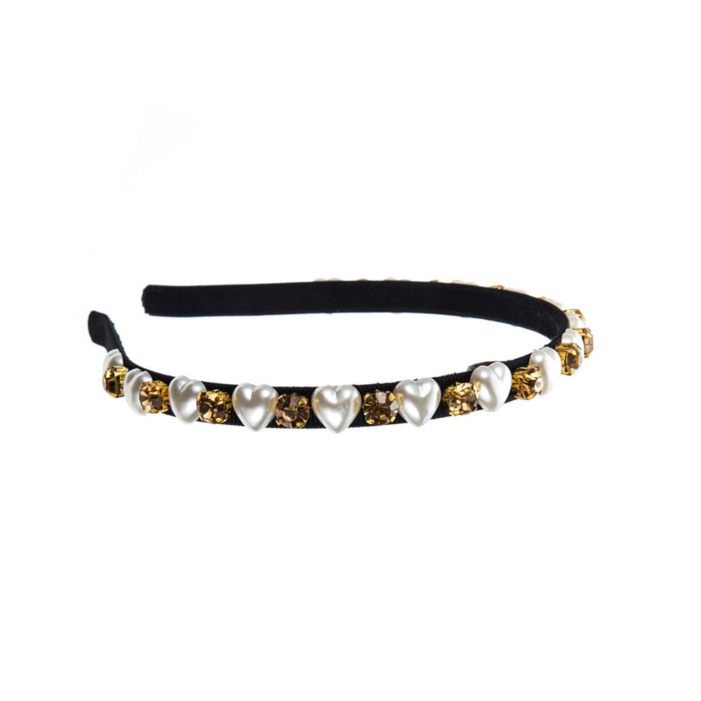 Cross-border new headbands for women, simple diamond inlaid with pearls, thin edge headbands, personality full of diamond temperament, pressed hair accessories wholesale