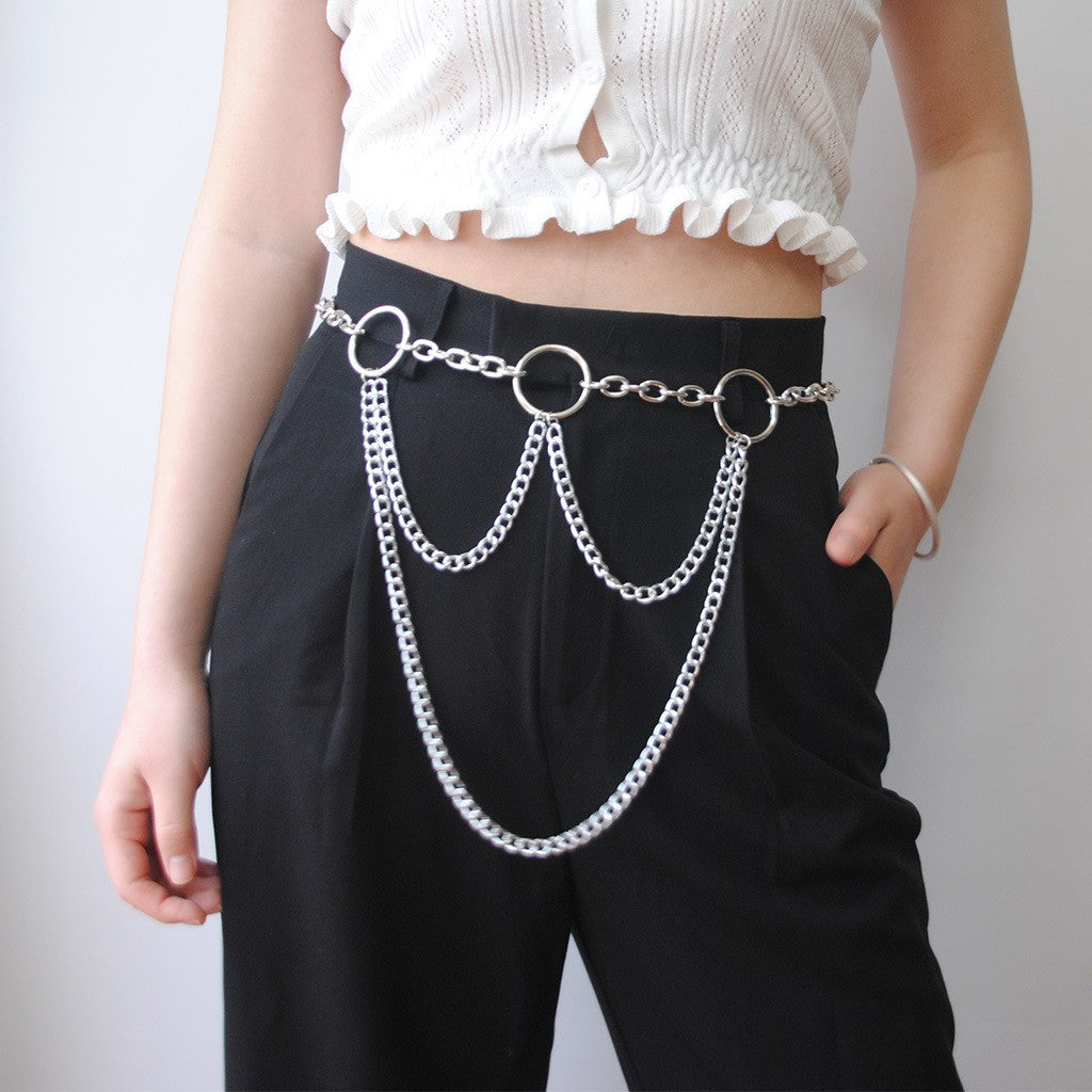 The new European and American cross-border jewelry, simple personality, versatile geometric waist chain, metal multi-layered punk style fashion body chain