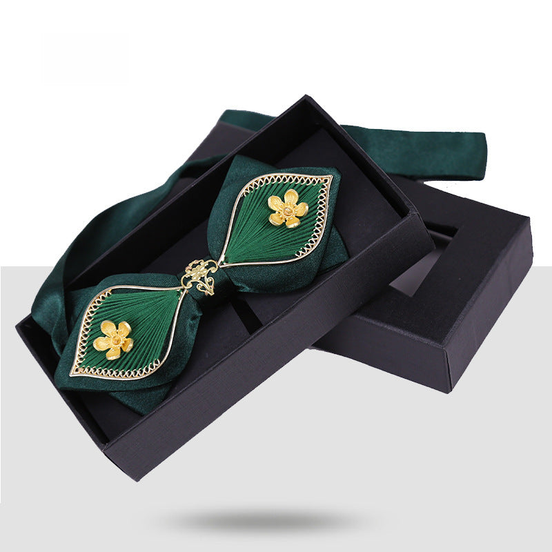 Bow Tie Male Wedding Wedding Groom Dragon and Phoenix Gown Xiuhe Navy Blue Chinese Style Metal Collar Flower Men's Bow