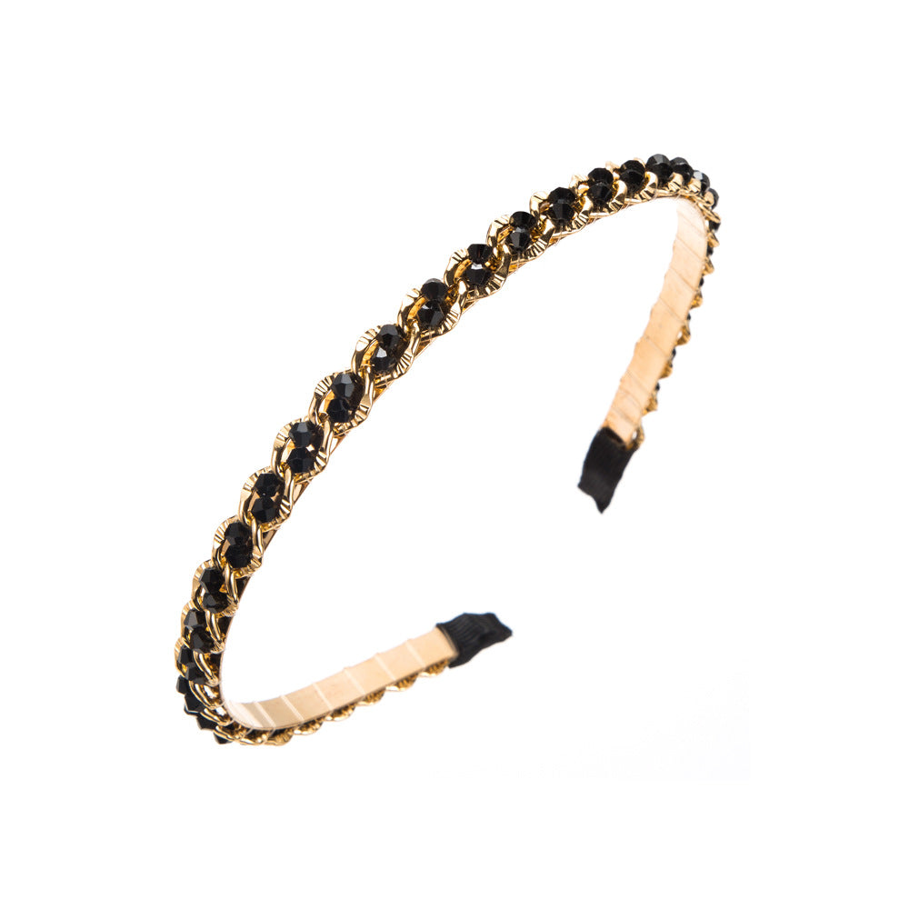 New retro metal headband, Korean crystal chain wrapping headband, Internet celebrity versatile temperament, face wash hair hole headwear
