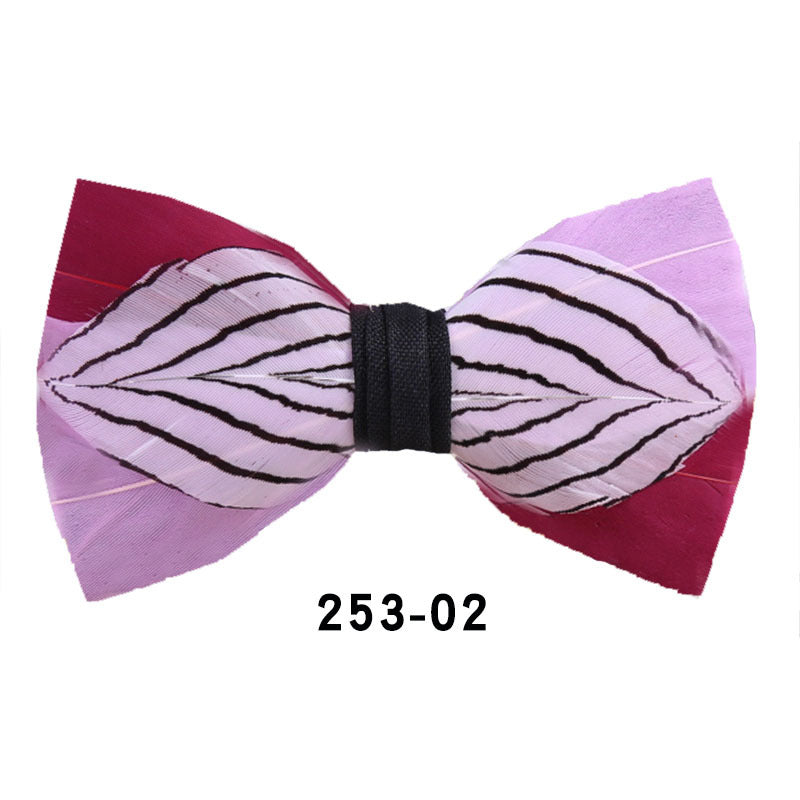 253 Black & White Striped Feather Bow Tie Men's Wedding Banquet Suit Accessories Shirt With Box Bow