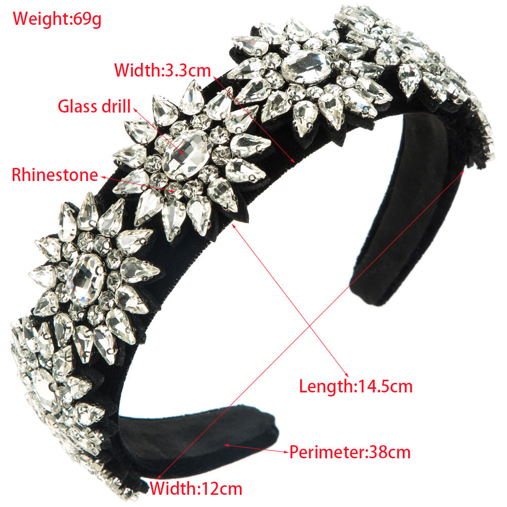 And Ming headband, retro baroque heavy industry, flannel, full of drill bands, high-quality fashion glass diamonds, flower hair ornaments, women