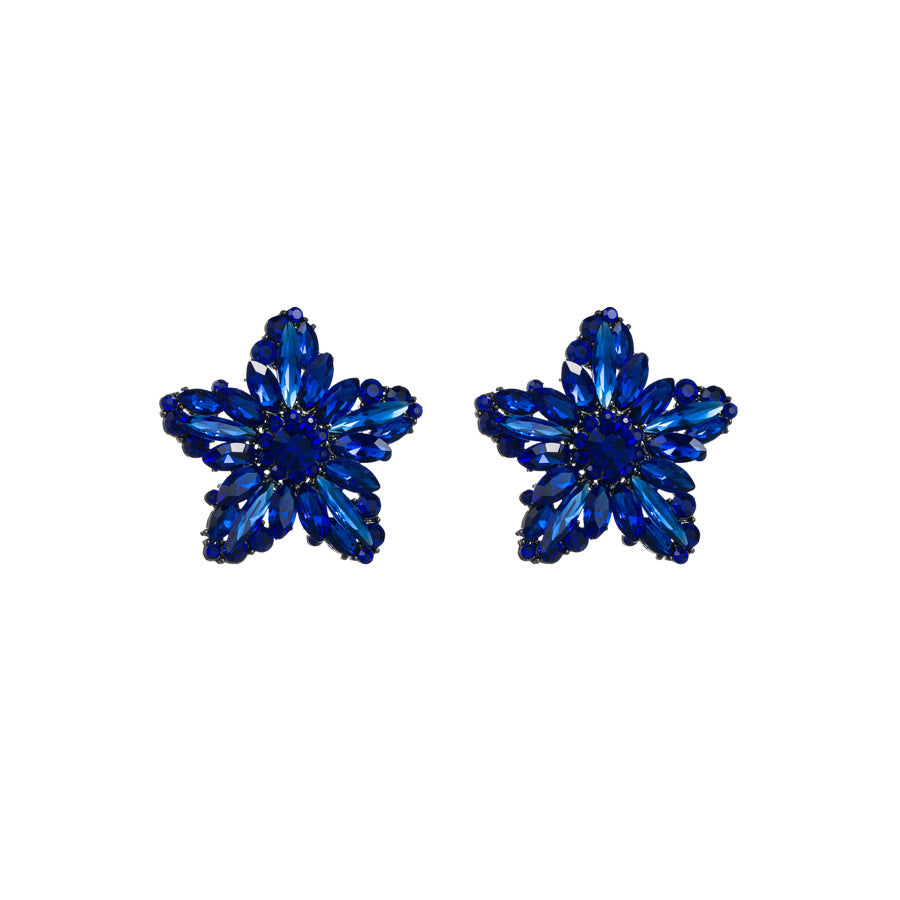 Korean version of the new five-pointed star zircon exaggerated stud earrings femininity European and American cross-border retro color diamond earrings wholesale