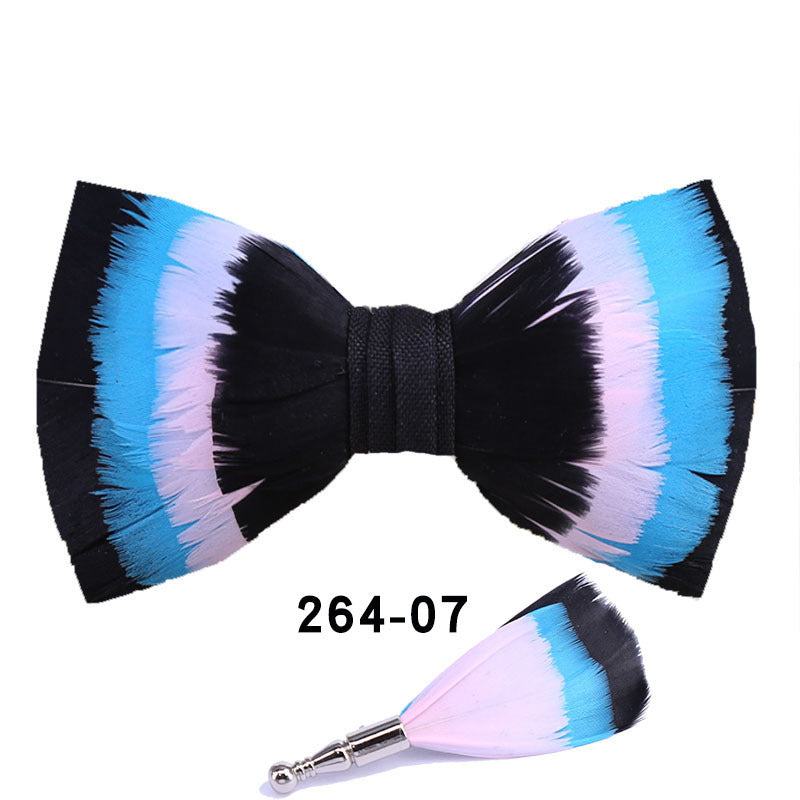 264 Colorful Feather Bow Tie Men's Wedding Banquet Clay Suit Accessories Shirt with Box Bow