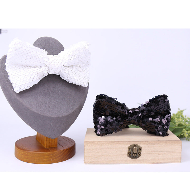 men's bow tie single layer thickened sequin bow gold silver groom wedding suit collar flowers