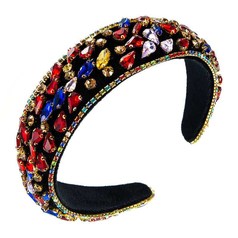 Heming headbands, cross-border supply, European and American heavy industries, colored rhinestones, glass drill bits, baroque retro wide-brimmed hair accessories