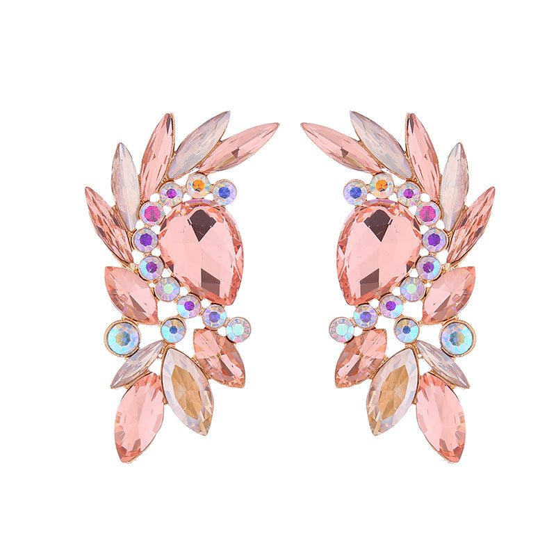 European and American fashion super sparkling diamond earrings exaggerated bohemian alloy diamond stud earrings temperament high-end earrings women