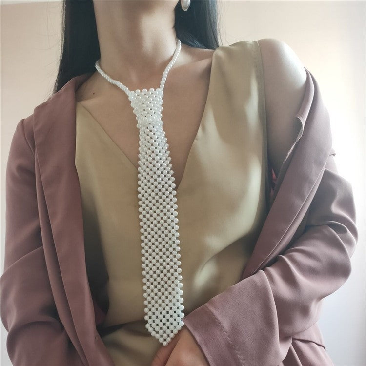 pearl tie braided cut-out beaded scarf scarf neck ornament collar vintage with shirt cutout fake collar ornament
