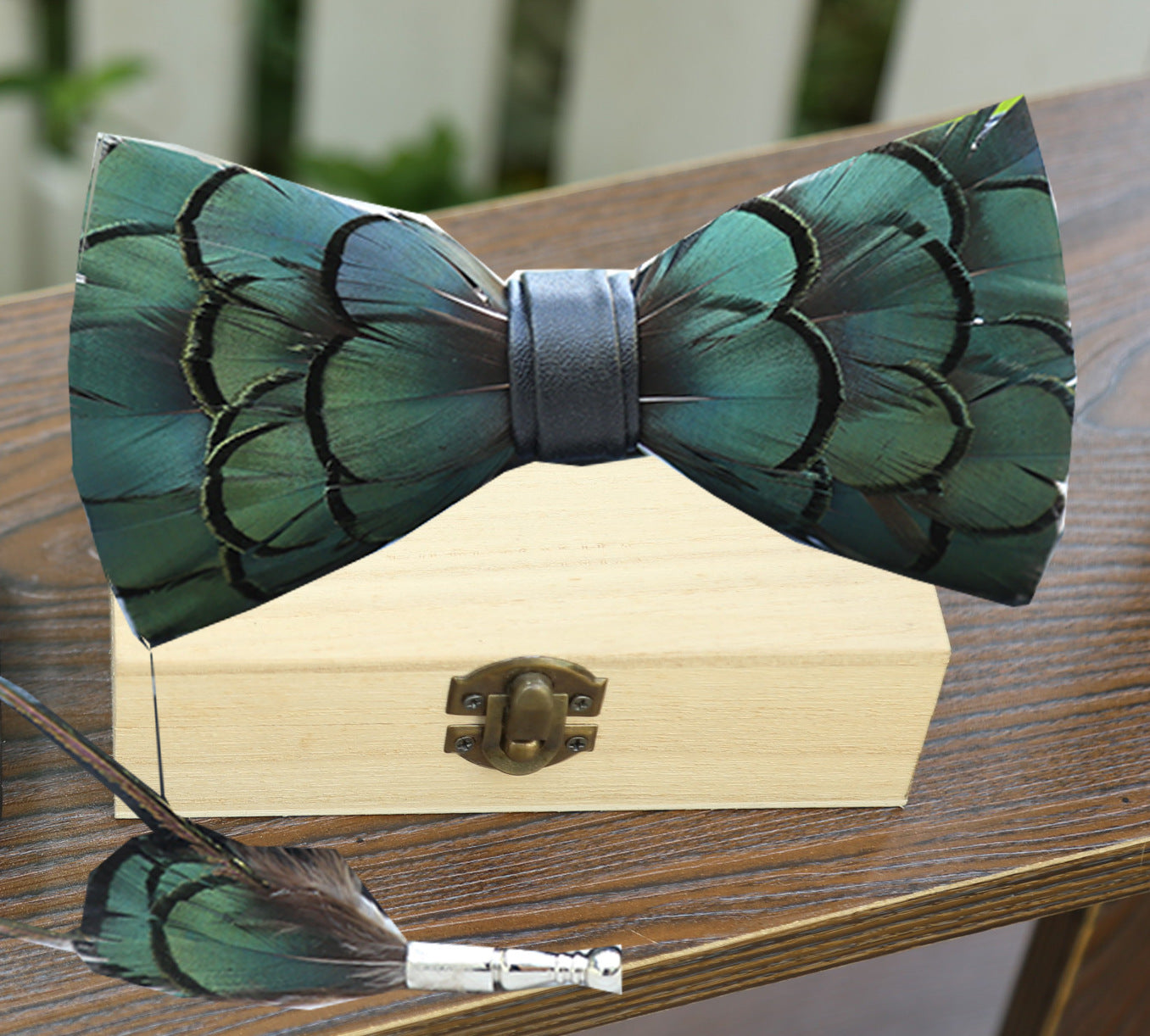 275 ink blue men's bow tie feathers bird feather nightclub marriage groom man wedding suit collar flower dark green bow tie