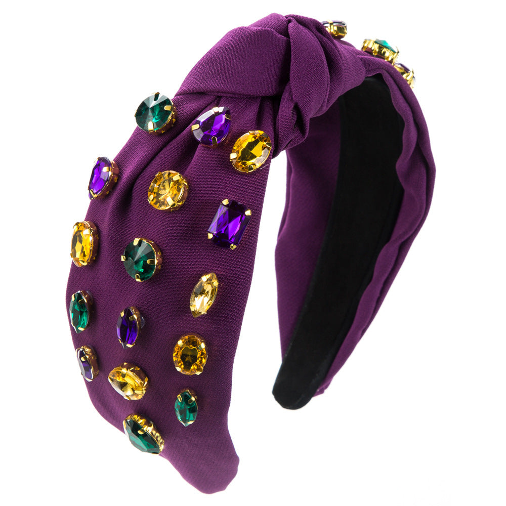 Cross-border new diamond-encrusted wide-brimmed headbands, colored gemstones, full of diamonds, knotted headbands, European and American foreign trade hot hairbands, hairbands