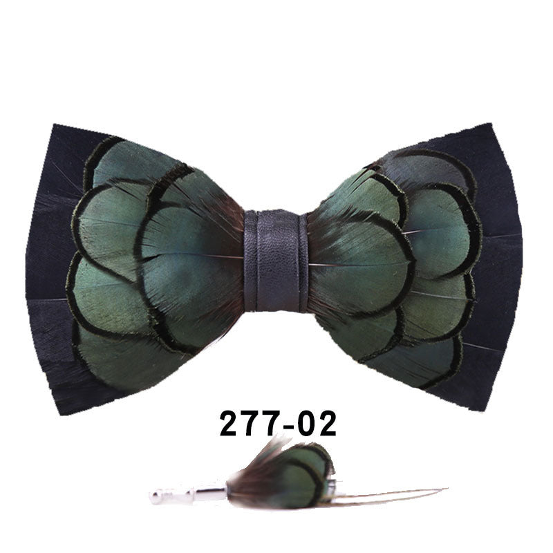 277 dark blue and green feather bow tie men's host groom groomsmen group butterfly wedding bow in stock