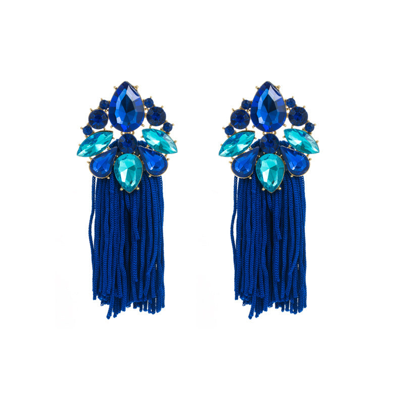 European and American fashion autumn and winter new alloy diamond floral tassel earrings female bohemian national style long earrings