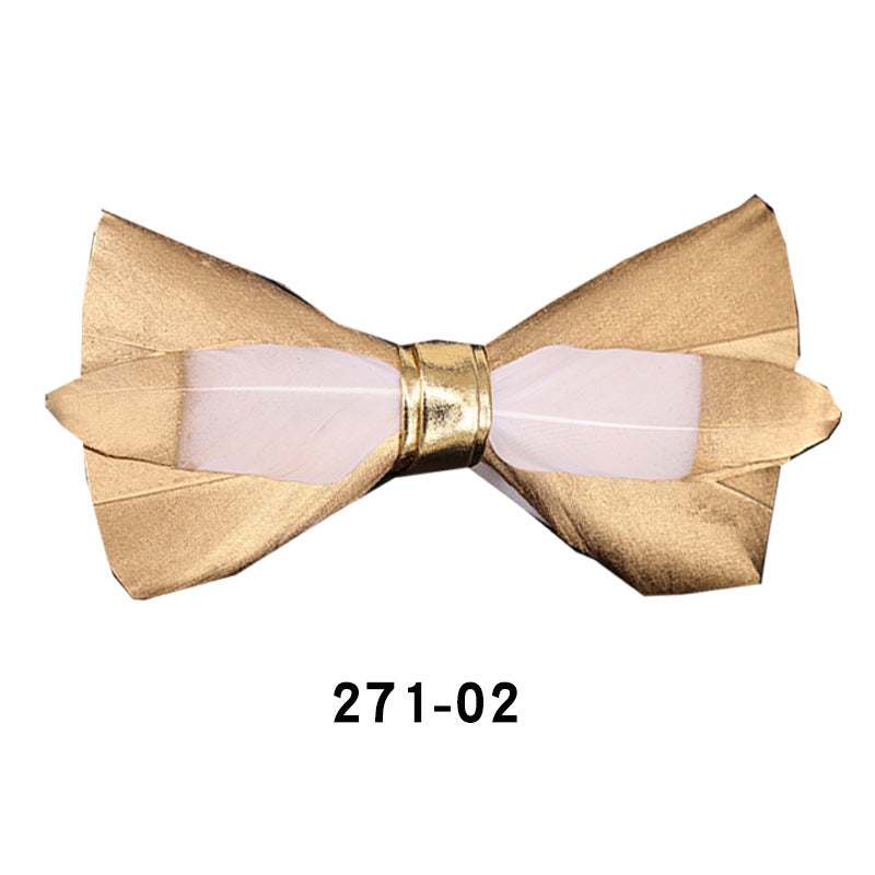 271 Golden Feather Male Wedding Dress Bow Tie Business Dinner Host Yellow Black Gold Bow Collar Flower