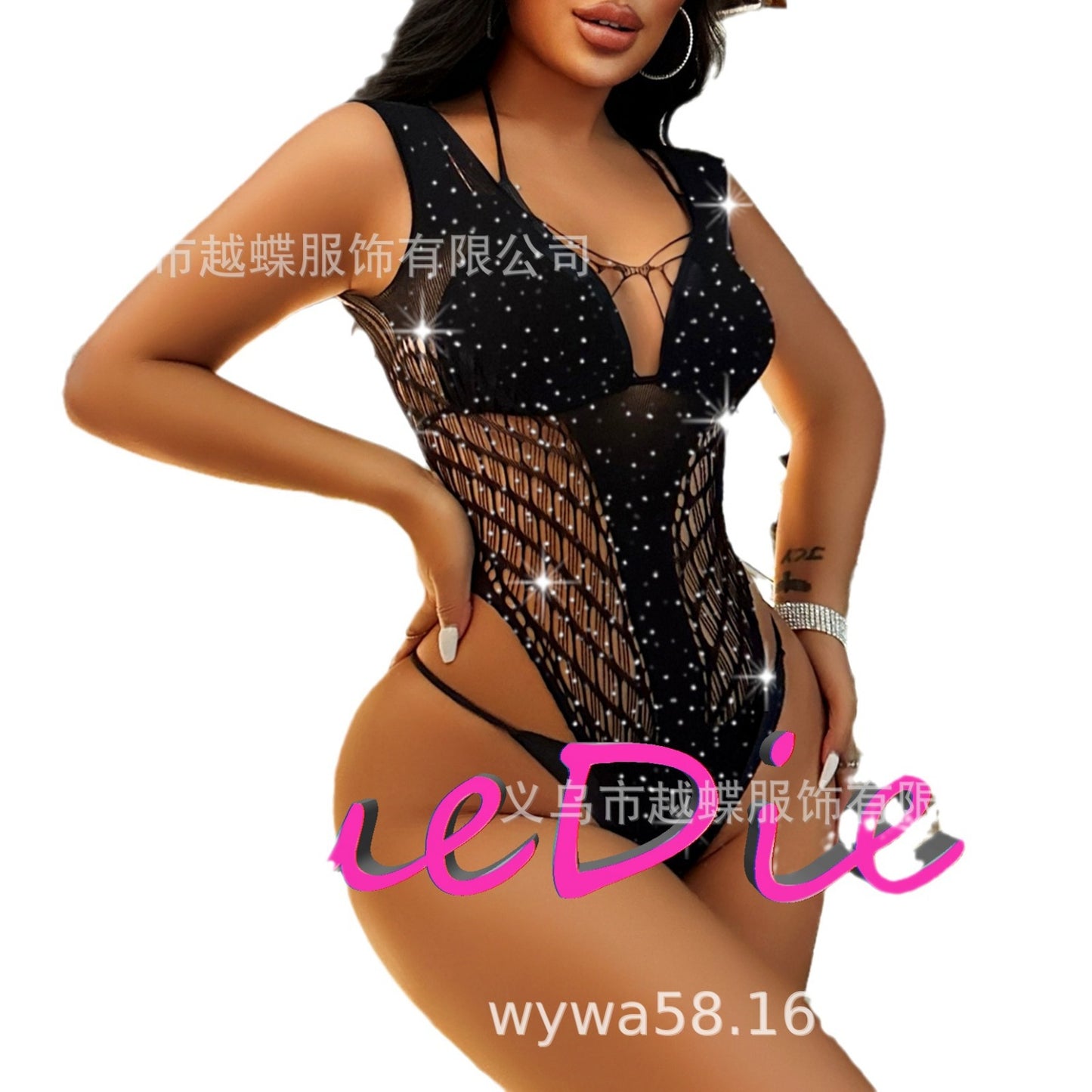 Yue Die's new spot hot diamond erotic hollow pajamas seduces tight ladies sexy onesie ALT04