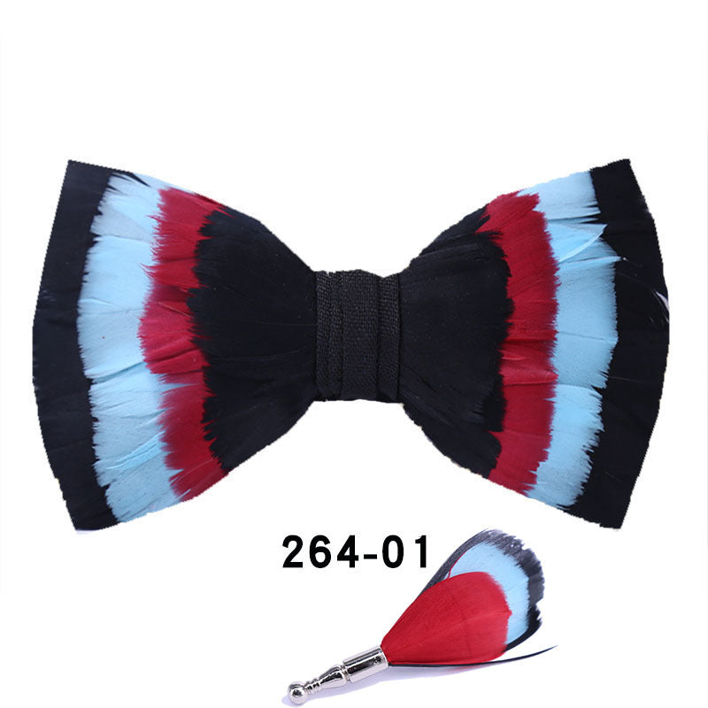 264 Colorful Feather Bow Tie Men's Wedding Banquet Clay Suit Accessories Shirt with Box Bow