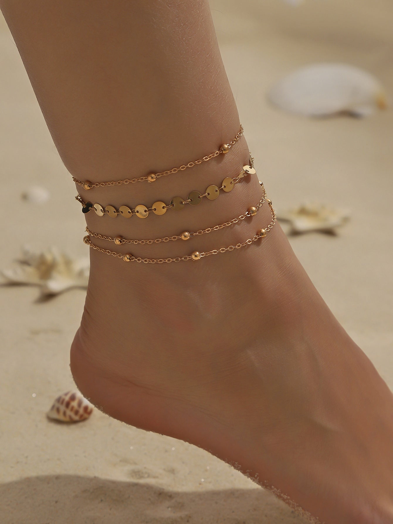 New summer simple metal fashion temperament sequin disc double chain anklet, a variety of versatile accessories