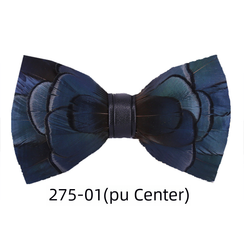 275 ink blue men's bow tie feathers bird feather nightclub marriage groom man wedding suit collar flower dark green bow tie